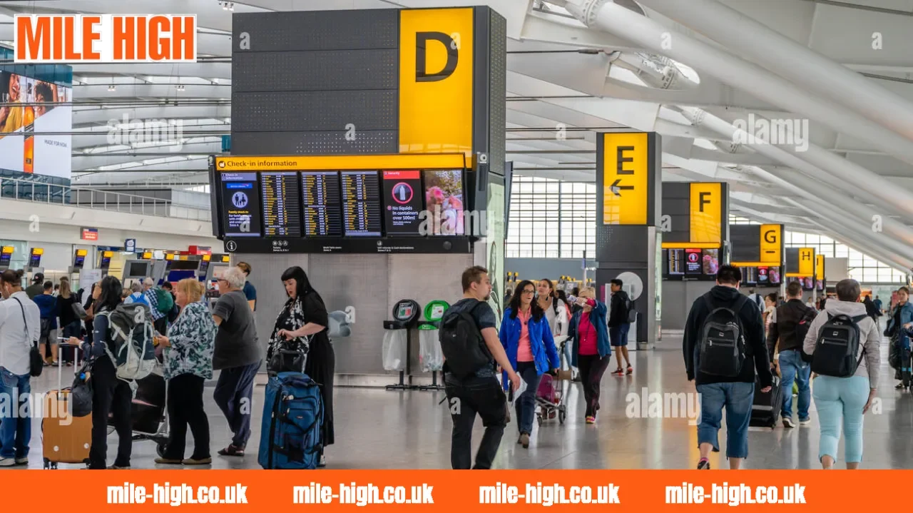 Busy airport scenes during peak travel hours with passengers at the terminal